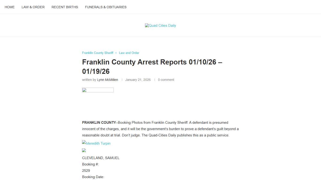 Franklin County Arrest Reports 01/10/26 – 01/19/26 – Quad Cities Daily