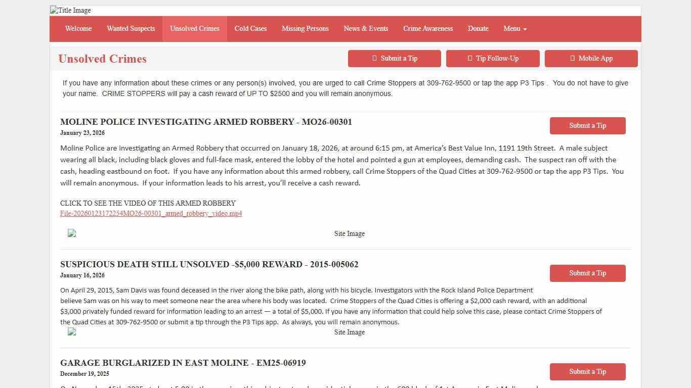 Unsolved Crimes - Crime Stoppers of Quad Cities